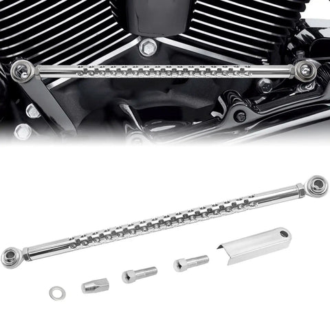 Chrome Gear Shift Linkage Replacement For Harley Davidson Touring Softail Dyna Trike Fatboy Electra Street Road Glide Wide Glide 1987 To 2021 Boss Chrome Build Made From Billet Aluminum With Smooth Operation And Easy Adjust For Crisp Precise Shifts. chrome billet aluminum shift linkage with hardware