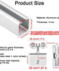 Diagram of Ultra Quiet Roller Sliding Glass Door Track Kit with aluminum alloy material, showing dimensions and specifications.
