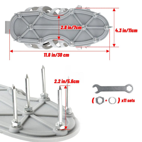 Lawn Aerator Shoes With Wrap Around Lacing And Spiked Soles For Easy Grass Aeration including dimensions and tools