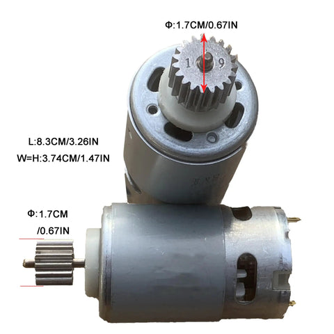Two Pack 24V 40000RPM 19T Electric Motors For Power Wheels Upgrade High Speed Drive Engines detail view with dimensions.