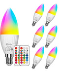 LED Candelabra Light Bulbs Set Of 6 With Color Changing RGB And 5700K Cool White Small Base B11 560 Lumen 40W Incandescent Equivalent
