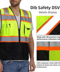 High Visibility Reflective Safety Vest With Pockets And Zipper, ANSI Class 2 Mesh, 3M Reflective Tape, Yellow And Black, Large