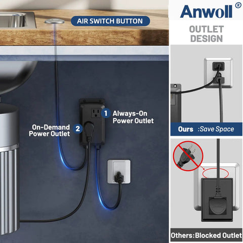 Dual Outlet Garbage Disposal Air Switch Kit Sink Top On Off Button UL Listed Champagne Bronze 3.6 Inch Long Easy Install