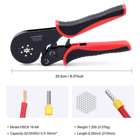 Hexagonal Ferrule Crimping Tool For Wire Ferrules 30-5 AWG 0.5-16mm2 With Ergonomic Non Slip Handle And Ratchet Mechanism