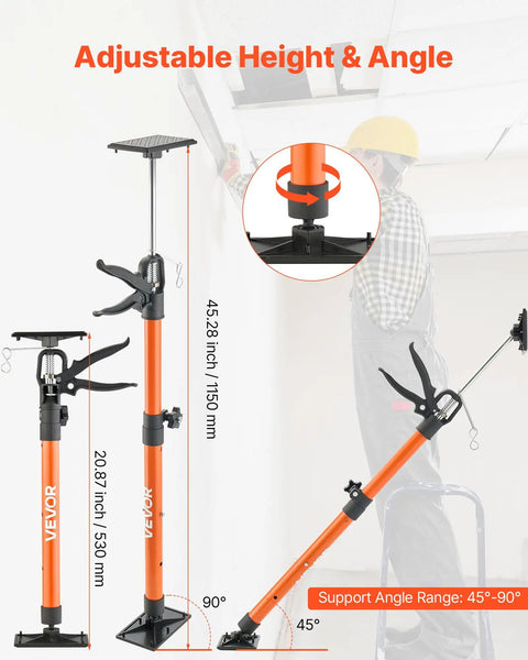 Sturdy Telescopic Support Pole For Cabinets, 2-Pack Steel Third Hand Tool Adjustable Quick Support Rod 154 Lbs Capacity shown at 45.28 inches height.