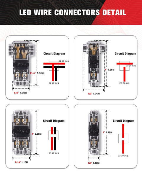 40 Piece Wire Tap Connectors Kit For 24-20 AWG Quick Solderless No Stripping T Tap Low Voltage Wire Connector with circuit diagrams