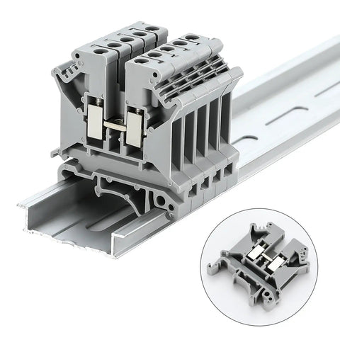 Heavy Duty Din Rail Terminal Block With Grounding For 800V Systems 24 To 10 AWG Wire 4 mm Connection Insulated Shell Built Tough Electrical Distribution Box Connector For Solar Power PLC Automation DIY CNC RV mounted on DIN rail