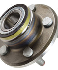 Two Piece Front And Rear Wheel Bearing And Hub Assembly Set For 2005 2009 Chrysler 300 2006 2009 Dodge Charger And 2005 2008 Magnum Premium OEM Grade Hub Bearings With Easy Install close-up view of wheel bearing and hub assembly.