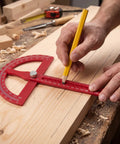 Heavy Duty Angle Finder With Dead Nuts Secure Locking Swing Arm Reads Zero To One Eighty Degrees measuring angle on wood.
