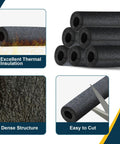 Insulating Foam Pipe Covers For Outdoor And Indoor Water Lines, 12 Pack 1/2 Inch, showing thermal insulation, dense structure, easy cutting.
