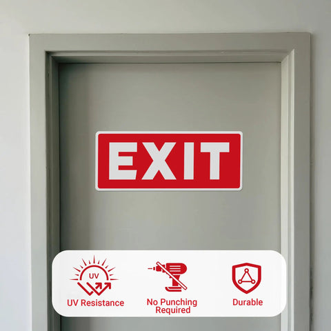 Red Exit Sign Stickers, 2 Pack, 10x4 Inches, Durable Vinyl Laminated for UV, Weatherproof, on door indoor use