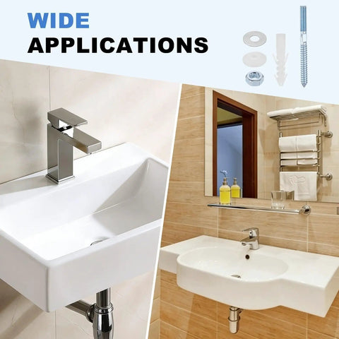 Heavy Duty Basin Mounting Screws And Bolts Kit For Wall Mounted Sinks Self Tapping Screws Bolts Washers 2 Sets With Nuts Expansion Anchors And Instruction Manual Perfect For Bathroom Sink Install for wall mounted sinks