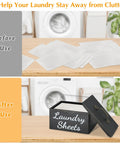 Rustic Black Dryer Sheets Holder With Lid For Decor shown before and after organizing laundry sheets