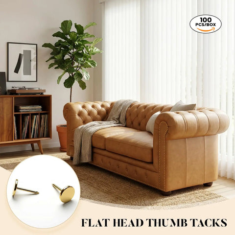 Reliable Heavy Duty Gold Thumb Tacks Boss Level Needlepoint Push Pins For Walls And Cork Boards Gonna Stay Put Without Bending Premium Steel Home Decor Fixtures in a modern living room setting.