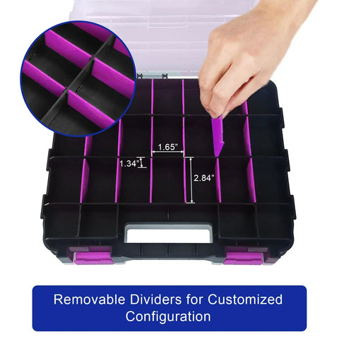 Purple 50-Compartment Double-Sided Tools Organizer Box With Removable Dividers For Small Parts Like Screws