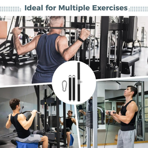 Men using Beefy Lat Pulldown Bar With 360 Degree Swivel, Detachable Straight Bar, Non Slip EVA Wrapped Handles for gym exercises