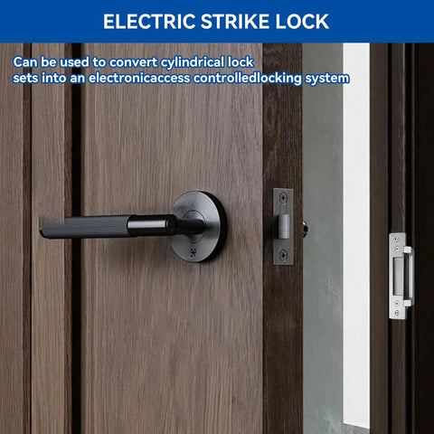 Straight Up Secure 2026 Upgraded Electric Strike Door Lock Kit With Remote Access Control And High Impact Resistant Heavy Duty Alloy Metal Keyless Entry Hardware For Main Doors on a wooden door.