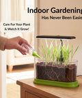 Indoor Garden Starter Kit With LED Grow Light And Root Viewing Window For Beginners displayed on a wooden table