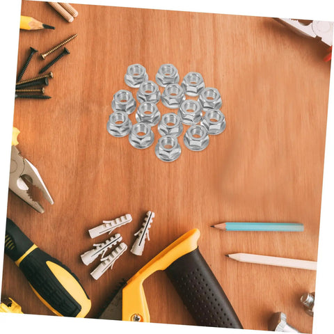 Must Have 15 Pc Chainsaw Bar Accessories Kit With Guide Nut Rivnut Tool Set For Easy Cordless Drill Installation And Stable Saw Guide Bar Secure Mounting On All Models silver nuts on wood surface
