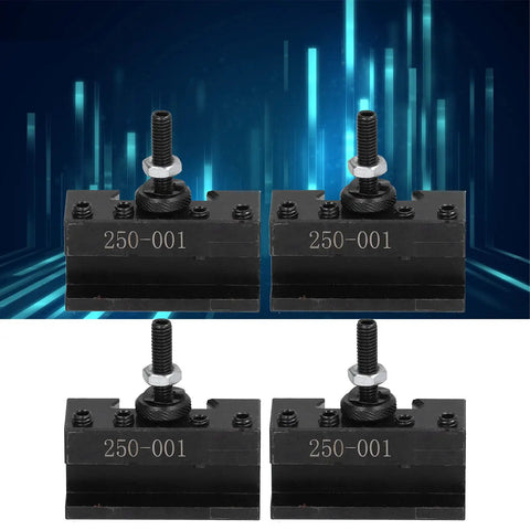 Four Piece Tool Post Holder Set For Turning, Facing And Boring Tasks With Piston Wedge Hardware, Pro Grade High Speed Steel CNC Fixture, Heavy Duty Machining Component For Industrial Lathe, four black 250-001 holders