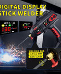 160A Dual Voltage Stick Welder with digital display, synergic control, showing sparks during use, for home DIYers
