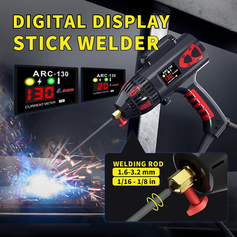 160A Dual Voltage Stick Welder with digital display, synergic control, showing sparks during use, for home DIYers