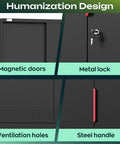Close-up features of Tall 71 Inch Metal Garage Storage Cabinet On Wheels With Four Adjustable Shelves And Two Locking Doors