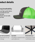 Side view of Unisex Fluorescent Green Trucker Hat With Anti Sweat Band No Crying On The Yacht Style Golf Cap for men and women.