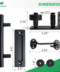 Dimensions of Black Barn Door Floor Guide Set With Handle And Latch Lock For Sliding Doors, Roller Adjustable Wall Mount Track