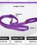 Purple 6 Foot By 1 Inch Multifunctional Heavy Duty Lift Sling Web Strap With Five Inch Diameter Reinforced Loops And Wear Guard End Made From 100 Percent Polyester For Weather Resistant Strength Ideal For Lifting Hoists Rigging And Go To Job Site Gear