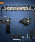Slim 11 Inch LED Light Bar 2 Pack 26 LED Single Row Spotlight Flood Combo For Off Road 4x4 Trucks SUVs ATVs UTVs Roof Bumper Lamp Amber 2200K Beams For Night Driving, size chart with brackets and hardware