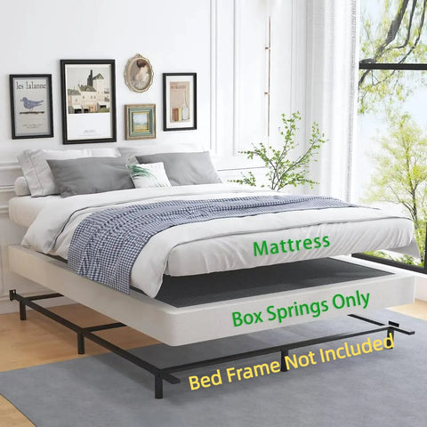 Built Straight Up Tough King Size Box Spring With Heavy Duty Metal Slats And Reinforced Steel Mattress Foundation on display.