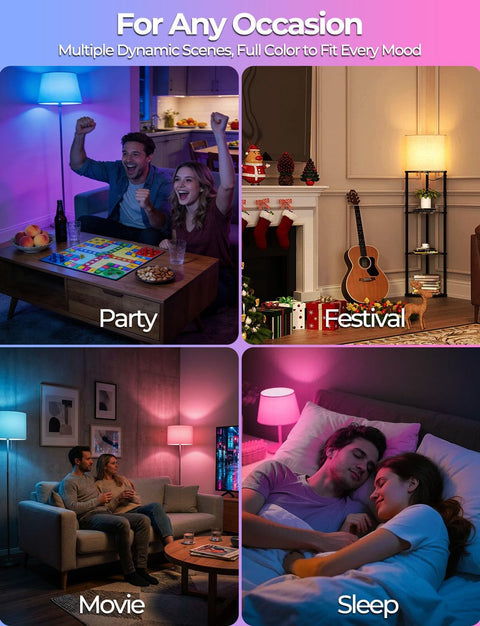 Color Changing LED Bulb With Remote Control, 120 Colors, 900 Lumens, 10W LED, 70W Equiv, RGB Mood Lighting For Your Pad, DIY Strobe Effect, A19 E26 Screw, 2 Pack