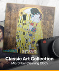 Microfiber cleaning cloths, 5-pack, classic art print with gold-toned design, for camera lenses and glasses