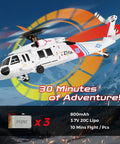 WLtoys K270 Brushless RC Helicopter With Optical Flow Positioning, Black Hawk style in flight, with battery details shown
