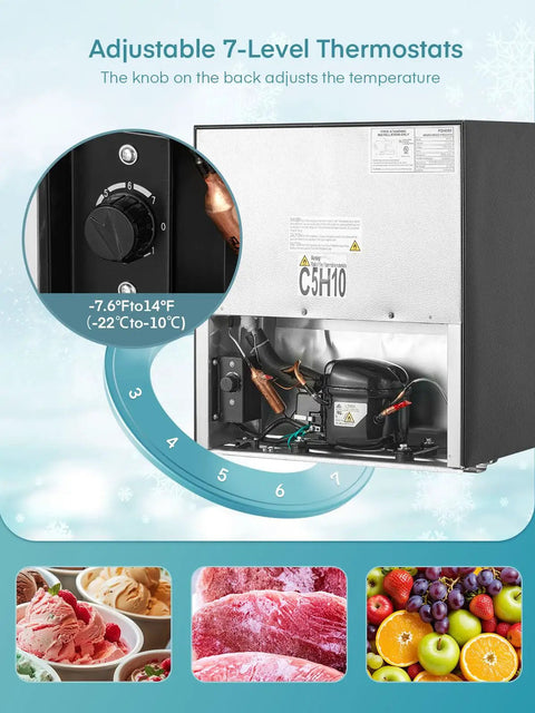 One Point One Cubic Foot Compact Countertop Mini Freezer Built For Tiny Dorm Kitchens Home Offices And Campers Hella Easy Plug And Play Real Deal Frozen Food Storage adjustable thermostat with temperature range -7.6°F to 14°F
