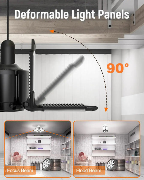 LED Garage Light 2 Pack Super Bright 20000 Lumens Ceiling Lighting With 6 Plus 1 Deformable Panels E26 Screw In Socket For Workshop
