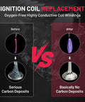 Before and after effects of Ignition Coil Replacement showing carbon deposits improvement.