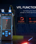 One-Stop Network Cable Tester Kit with RJ45 Crimp Tool and Optical Power Meter for Cat5 Cat6 Cat7 8P8C, showing VFL function.