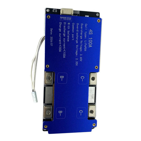 Built Tough 4S BMS LiFePO4 Battery Management System With 100A Heavy Duty Discharge and 14.6V Precise Charge Port top view.