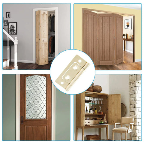 Top Shelf Non Mortise Door Hinges, 2 Inch Imitation Gold Finish, 12 Pack With Hardware for various interior doors and cabinets.