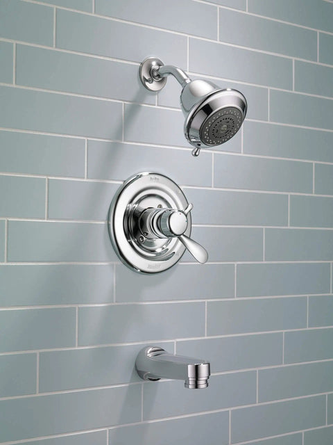 Tub Spout Replacement RP17453 Chrome 6-inch reach, easy install, pull-down diverter, classic collection, in bathtub setup
