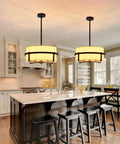 Four Light Modern Drum Chandelier With Fabric Shade, Semi Flush Mount Ceiling Light In Matte Black Iron in kitchen