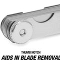 OEMTOOLS 22-blade go-no-go feeler gauge with knurled wheel; metal tool for precise measurements