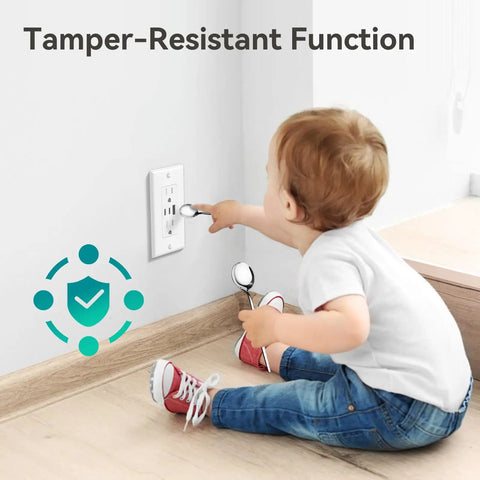 Haul This Smooth Usb Wall Outlet With Two Type C And One Type A Ports For Reliable Six Amp Fast Charging to child interacting safely.