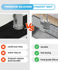 Comparison of premium silicone faucet mat vs non-durable mat with Silicone Faucet Splash Guard And Water Catcher Mat 18 By 5.9 Inches Extra Long Non Slip No Mess Sink Mat For Kitchen Bathroom Laundry Farmhouse Bar And RV Gray benefits.