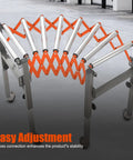 Heavy Duty Adjustable Conveyor Roller Table With Universal Wheels For Moving Wood And Construction Materials Up To 110lbs Loading Capacity and solid iron build, showing easy adjustment features.