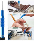 One Handed Precision Screwdriver Set With 360 Degree Rotating Handle S2 Steel Magnetic Bits For Glasses Watches And Laptop Repair Includes Oxford Pouch Magnetizer Tweezers And Pry Tools used in electronics and watches repair.