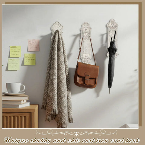Slick Rustic White Cast Iron Wall Mounted Hooks With Screws And Anchors Shabby Chic Door Knob Decor For Coats Hats Bags In Hallway And Kitchen Fresh Country Vibe Top Shelf Design with scarf and bag.