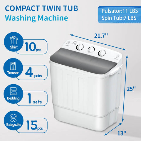 Compact Portable Twin Tub Washing Machine Including Free Clothes Drying Rack And Hangers Legit Game Changer For Small Spaces with dimensions and capacity